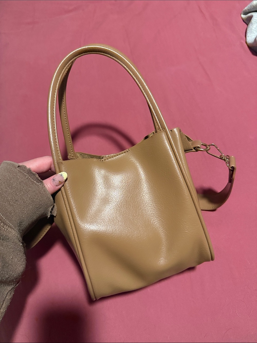 Anthropologie Camel Mini Tote with Top Handles